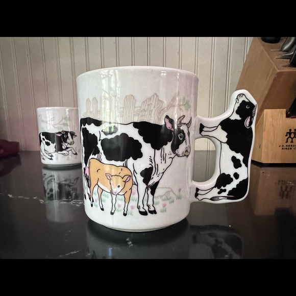 Set of 4 1990's Vintage cow mug with cow handle Holstein Friesian Sandra Rich - Picture 3 of 5